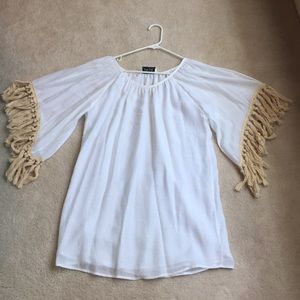 VaVa White Dress with tassel sleeves
